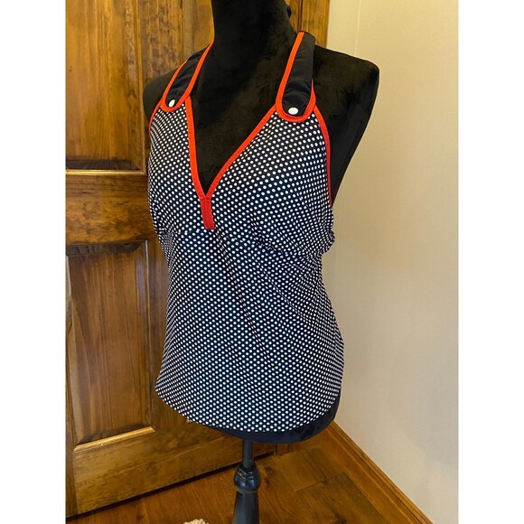 Cole of California Halter Top Swimsuit Size 1X 16 or 18  B&W Polka dot Deep V - Picture 4 of 6